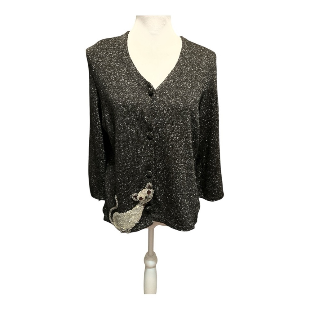 Michael Simon Black Metallic Cat Sweater Size M